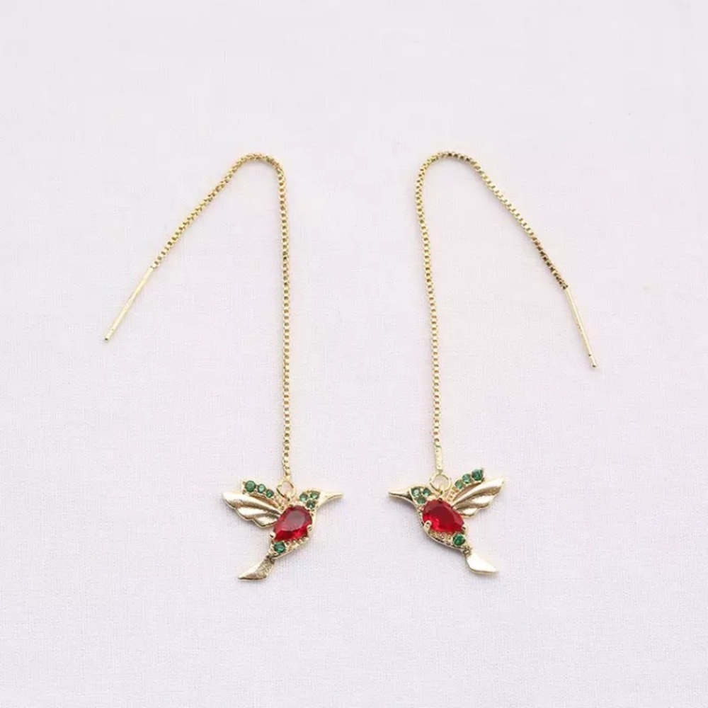 Colorful Hummingbird Jewel Dangle Threader Earring - Picture 4 of 9